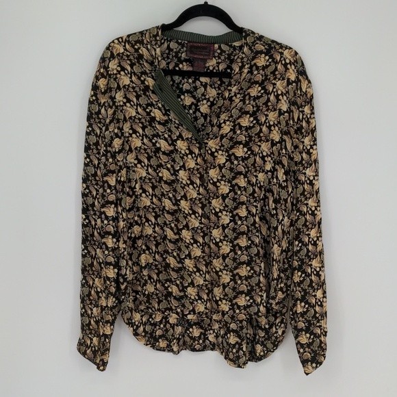 April Cornell 2 Piece Shirt Size Large Skirt Size Medium Black Floral‎ Set - Picture 2 of 15